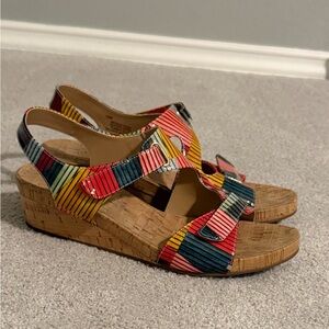 Colorful Striped Wedge Sandals size 10